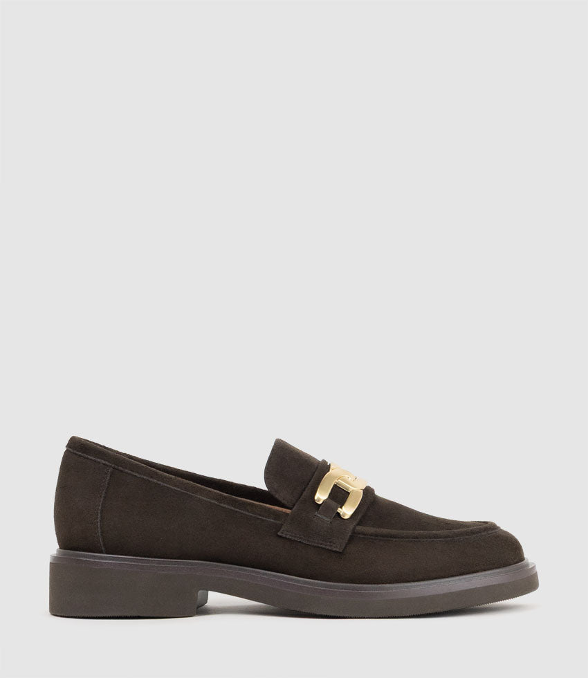 GARCON Moccasin with Trim in Chocolate Suede - Edward Meller