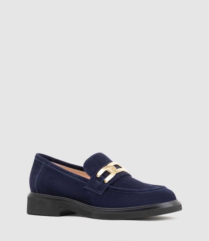 GARCON Moccasin with Trim in Navy Suede - Edward Meller