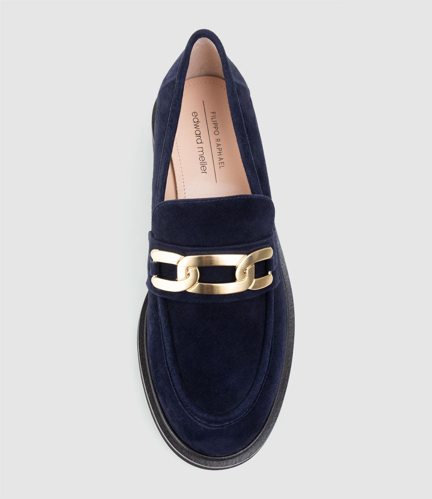 GARCON Moccasin with Trim in Navy Suede - Edward Meller