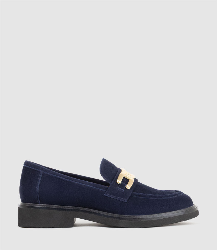 GARCON Moccasin with Trim in Navy Suede - Edward Meller