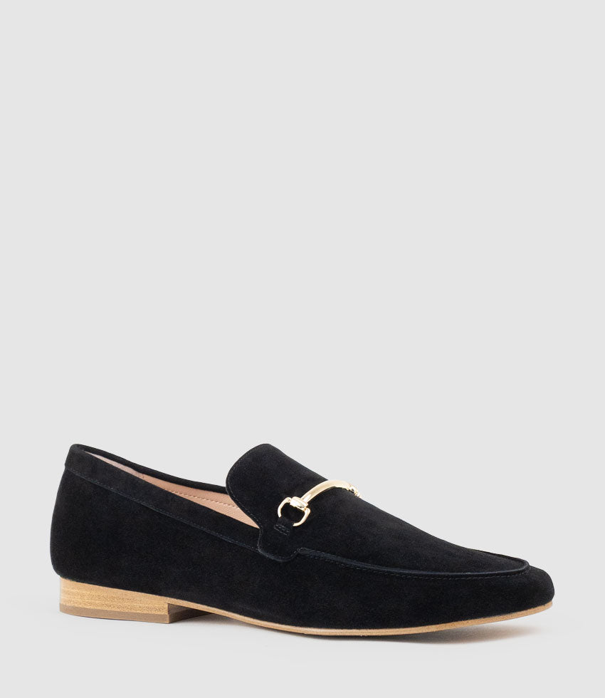GARNET Moccasin with Bar Trim in Black Suede - Edward Meller