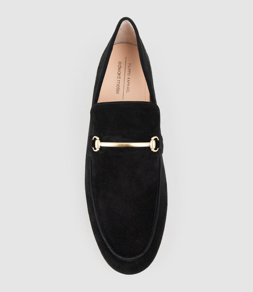 GARNET Moccasin with Bar Trim in Black Suede - Edward Meller