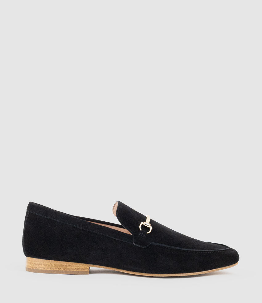 GARNET Moccasin with Bar Trim in Black Suede - Edward Meller