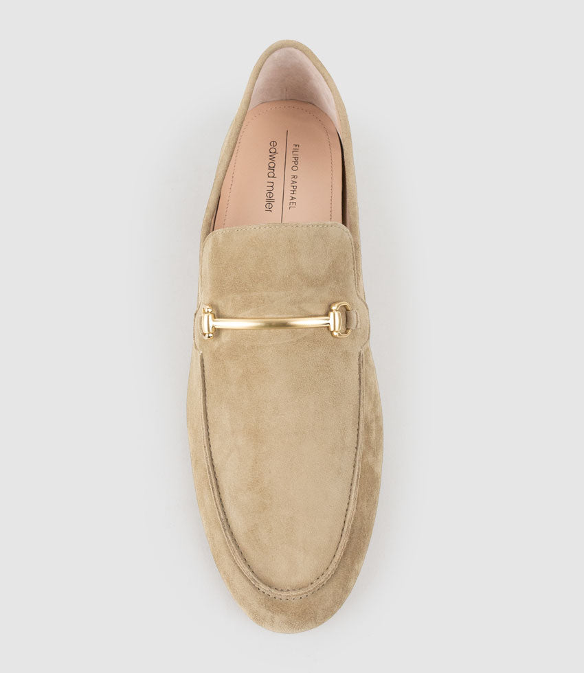 GARNET Moccasin with Bar Trim in Sahara Suede - Edward Meller