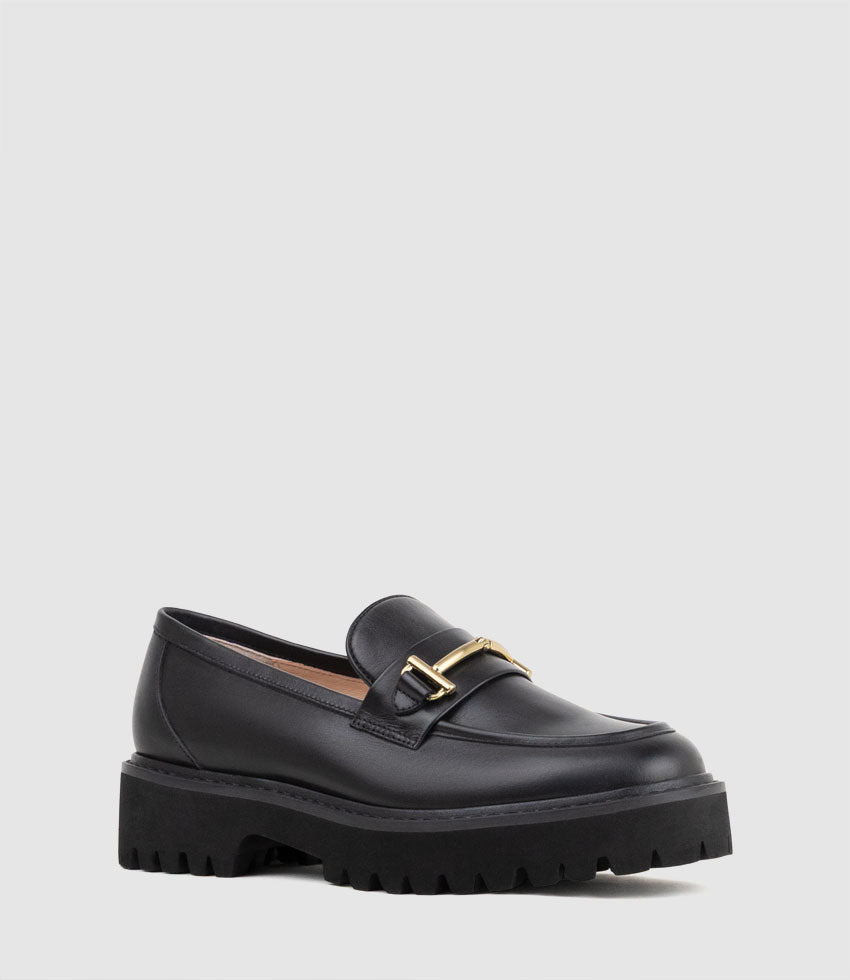 GAVREL Chunky Moccasin with Bar Trim in Black Calf - Edward Meller