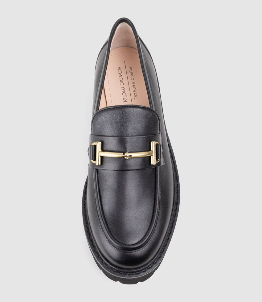GAVREL Chunky Moccasin with Bar Trim in Black Calf - Edward Meller