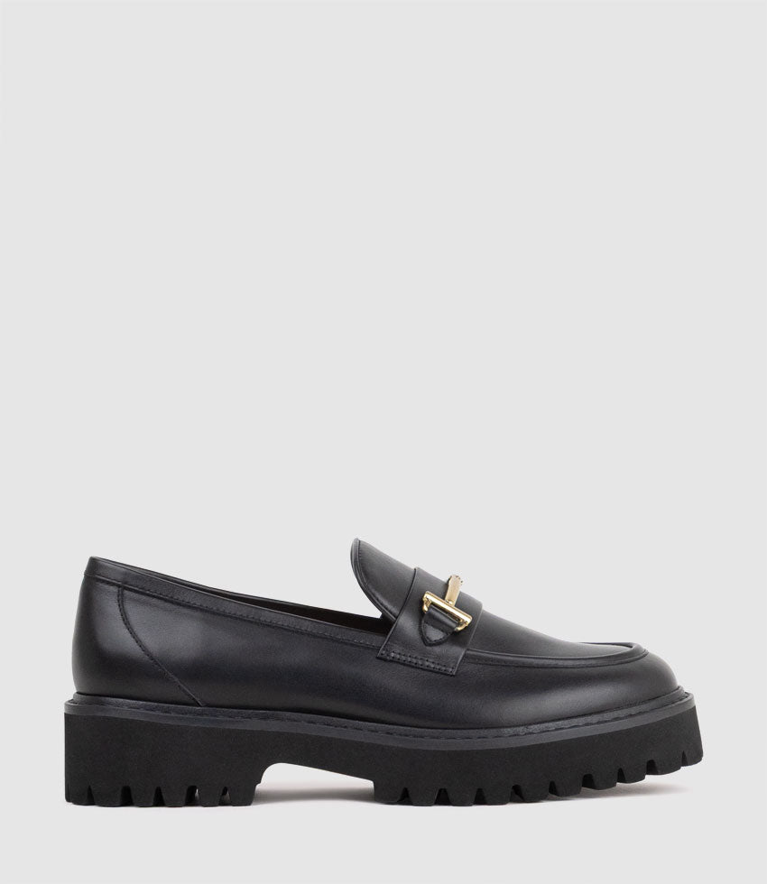 GAVREL Chunky Moccasin with Bar Trim in Black Calf - Edward Meller