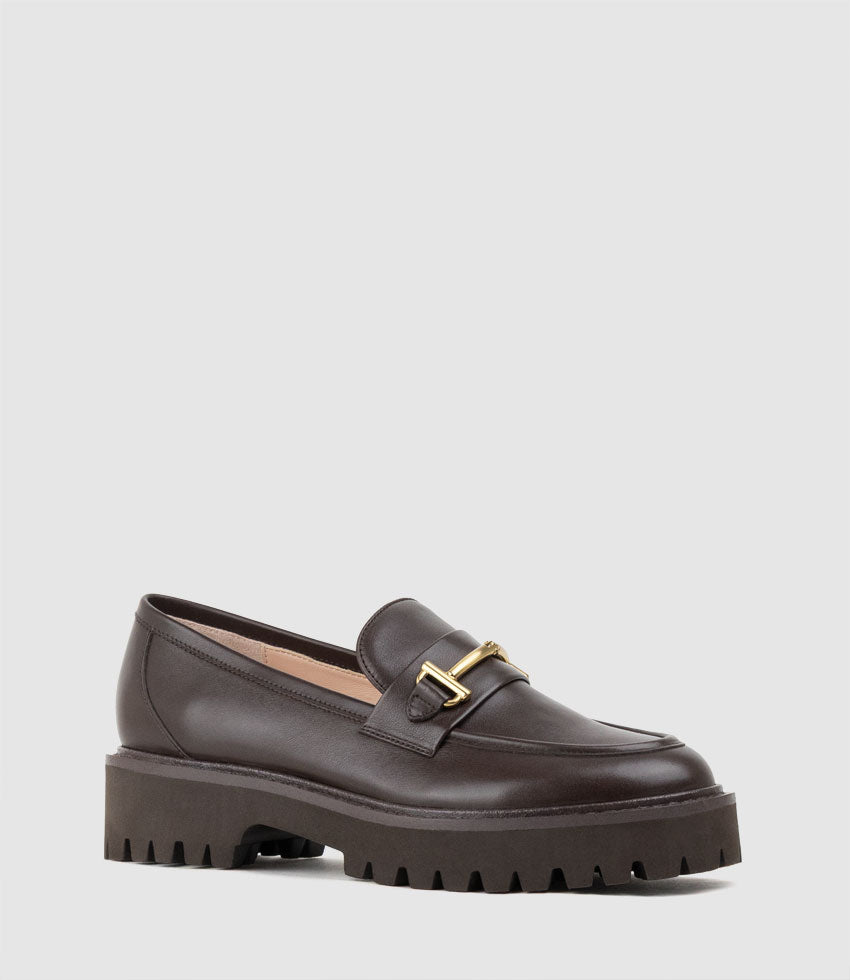 GAVREL Chunky Moccasin with Bar Trim in Chocolate Calf - Edward Meller
