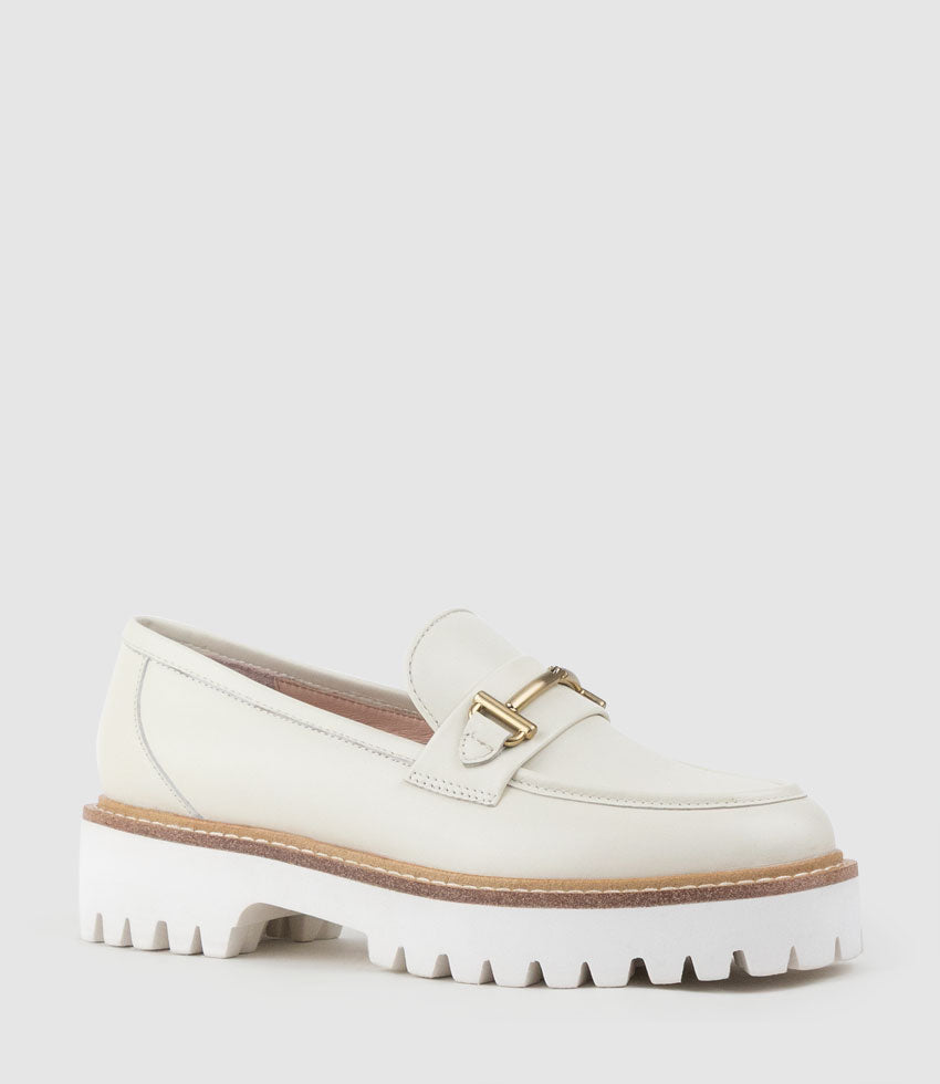 GAVREL Chunky Moccasin with Bar Trim in Offwhite Calf - Edward Meller