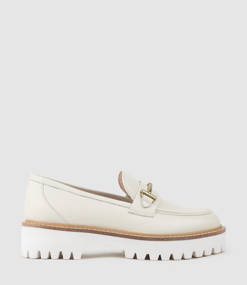 GAVREL Chunky Moccasin with Bar Trim in Offwhite Calf - Edward Meller