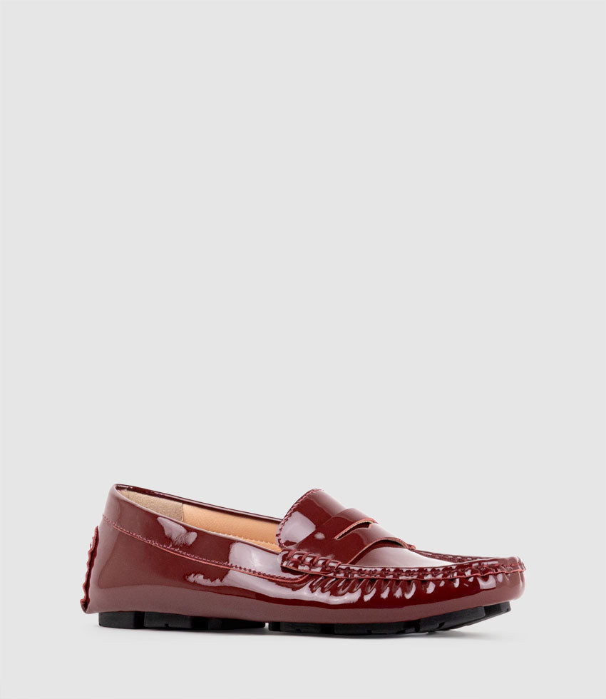 GRACEY Driving Moccasin in Black Cherry Patent - Edward Meller