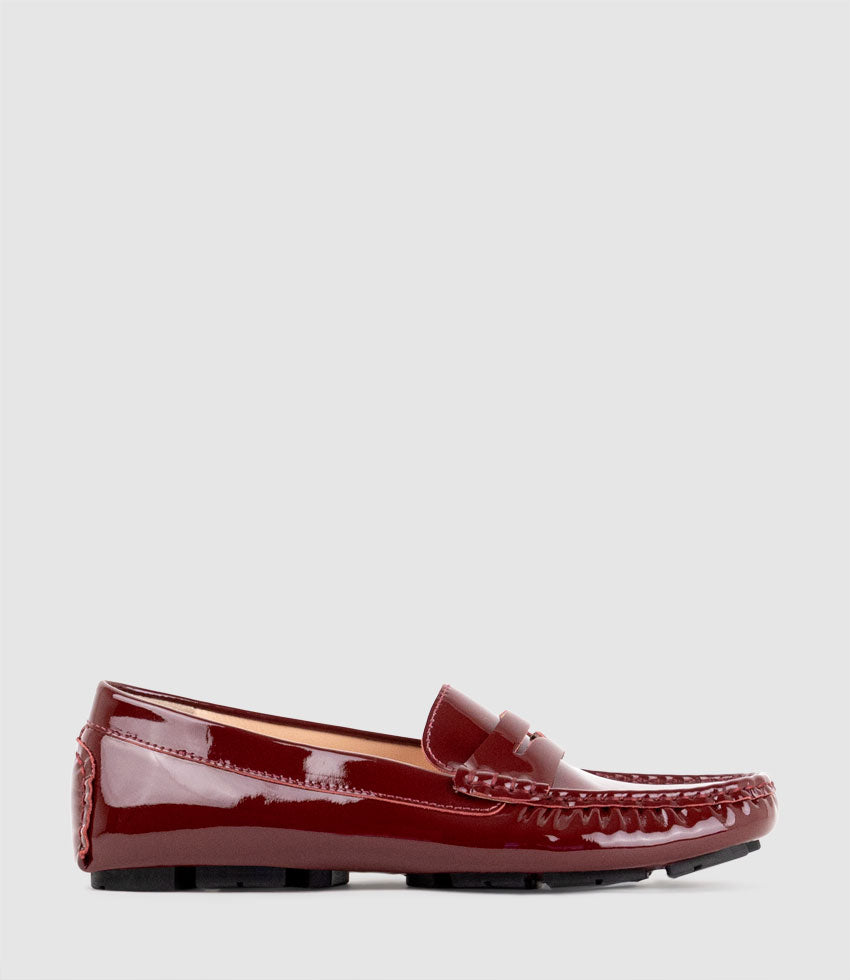 GRACEY Driving Moccasin in Black Cherry Patent - Edward Meller