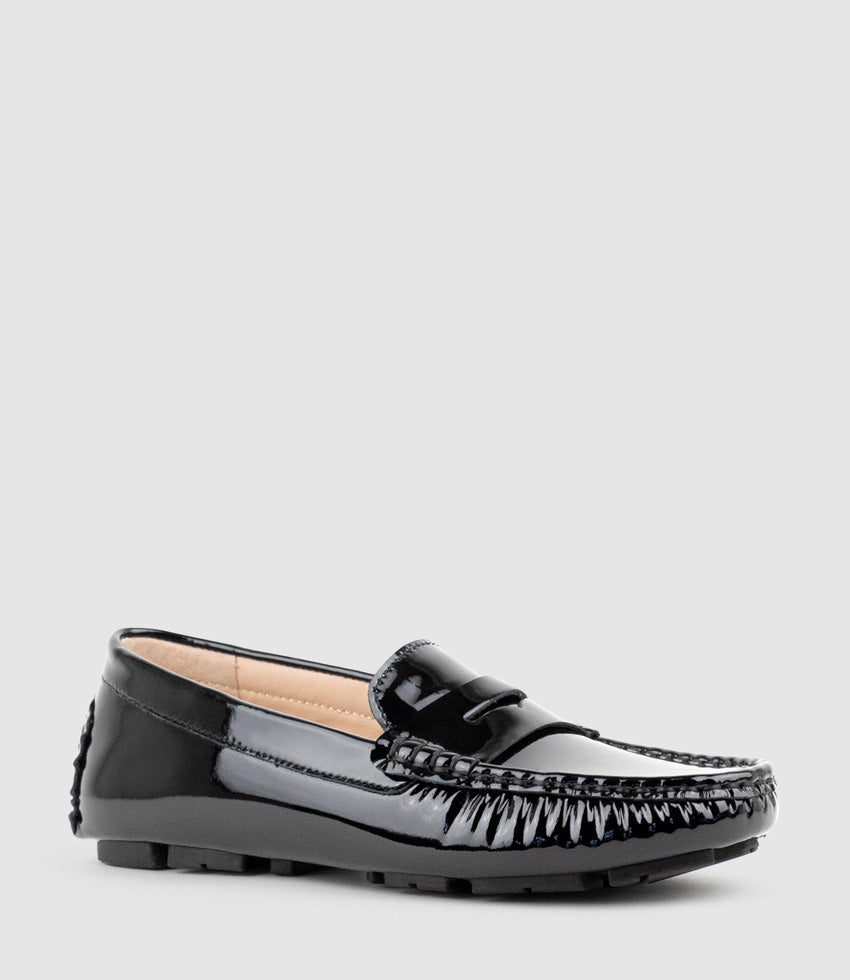 GRACEY Driving Moccasin in Black Patent - Edward Meller