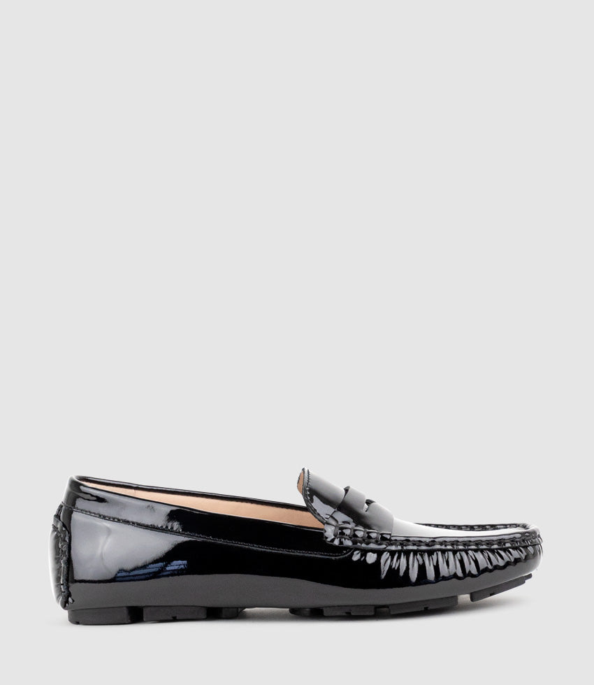 GRACEY Driving Moccasin in Black Patent - Edward Meller