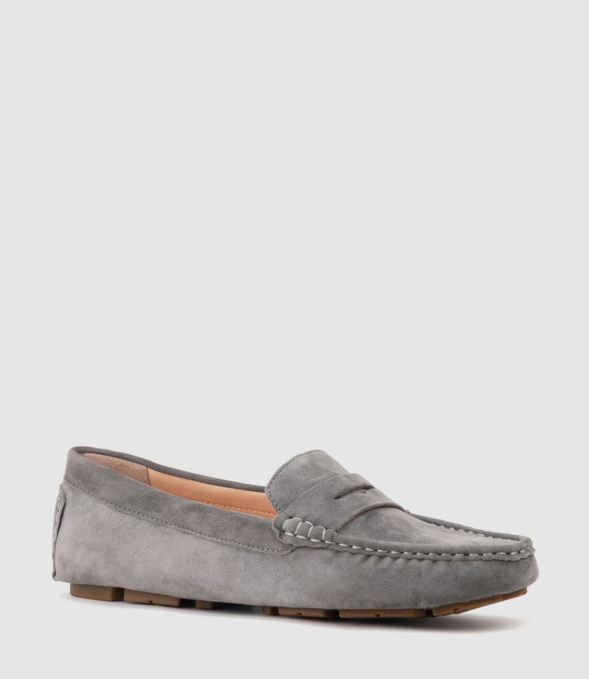 GRACEY Driving Moccasin in Grey Suede - Edward Meller