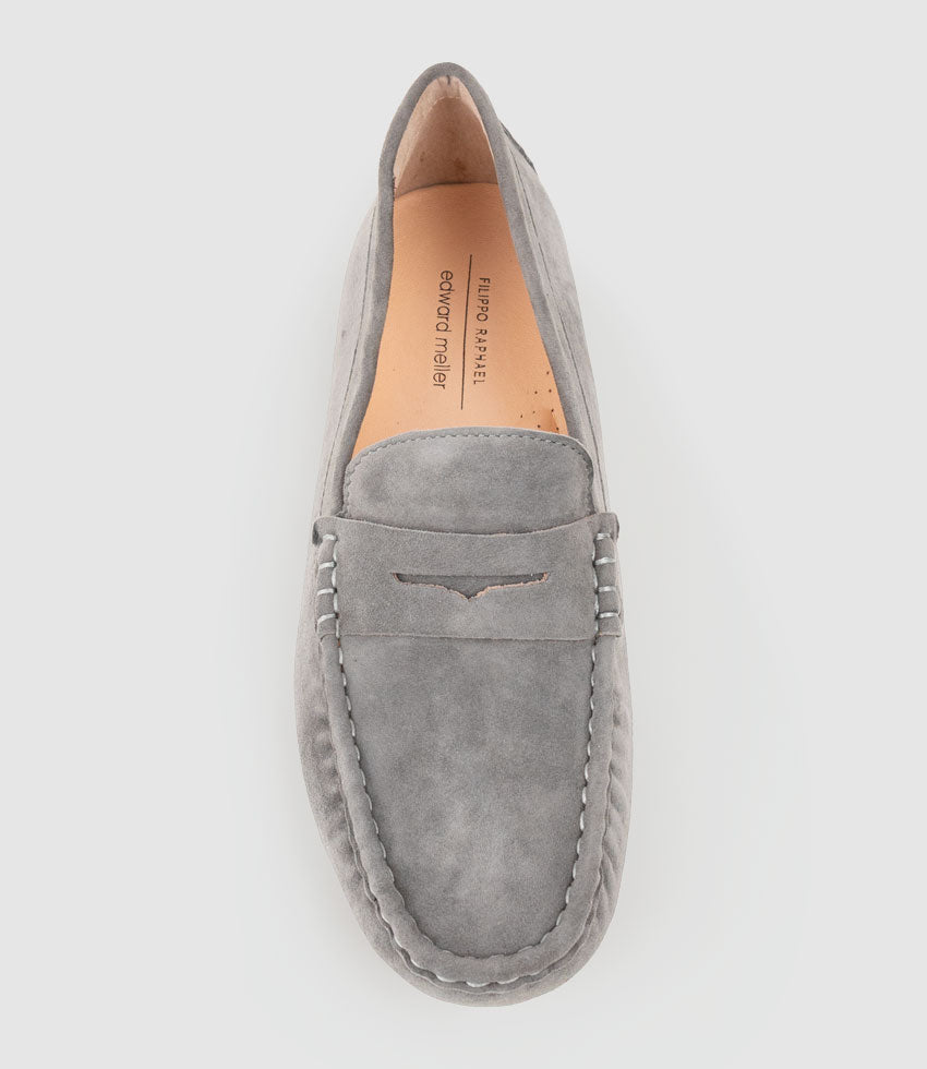 GRACEY Driving Moccasin in Grey Suede - Edward Meller