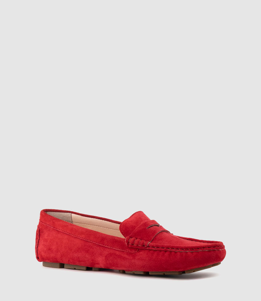 GRACEY Driving Moccasin in Red Suede - Edward Meller