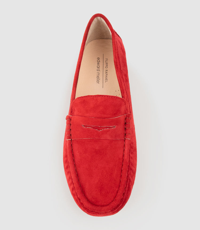 GRACEY Driving Moccasin in Red Suede - Edward Meller