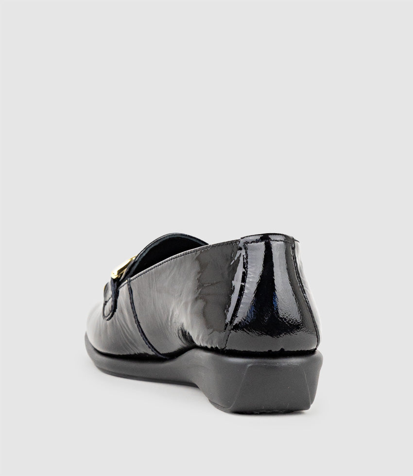 GWEN Comfort Loafer with Trim in Black Patent - Edward Meller