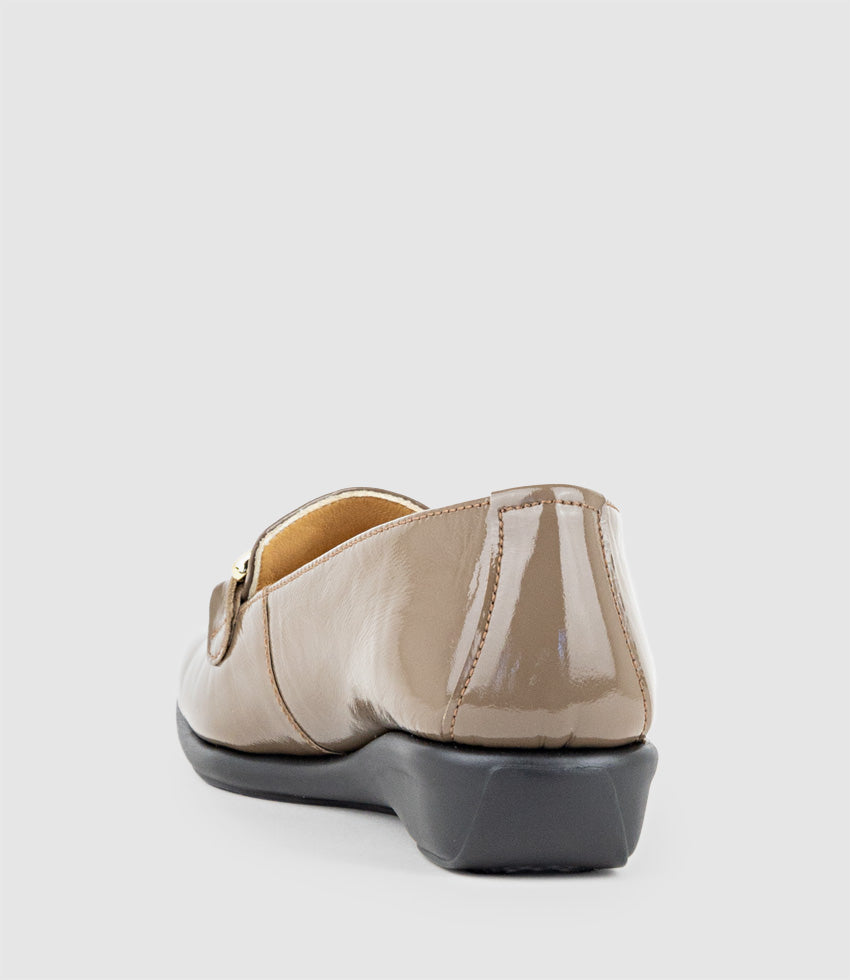 GWEN Comfort Loafer with Trim in Taupe Patent - Edward Meller