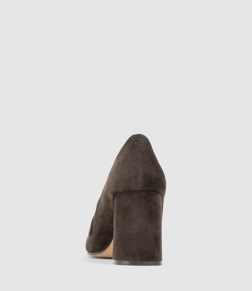 HADLEY85 Heeled Loafer in Chocolate Suede