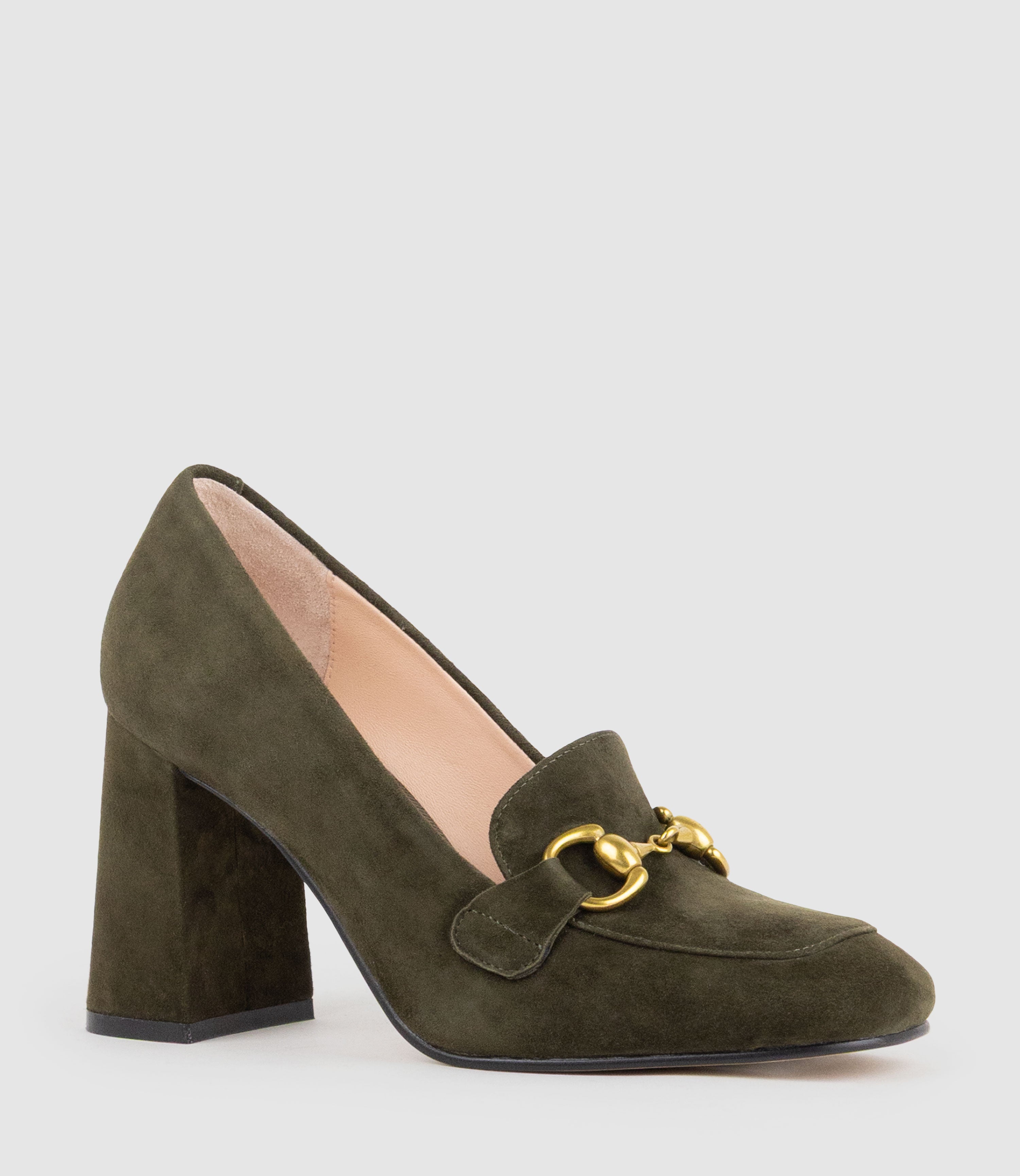 HADLEY85 Heeled Loafer in Olive Suede - Edward Meller