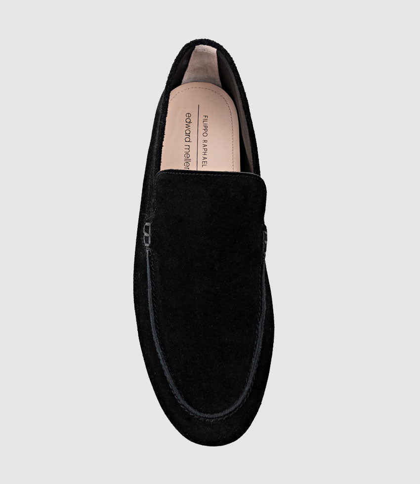HALT Stitched Loafer in Black Suede - Edward Meller