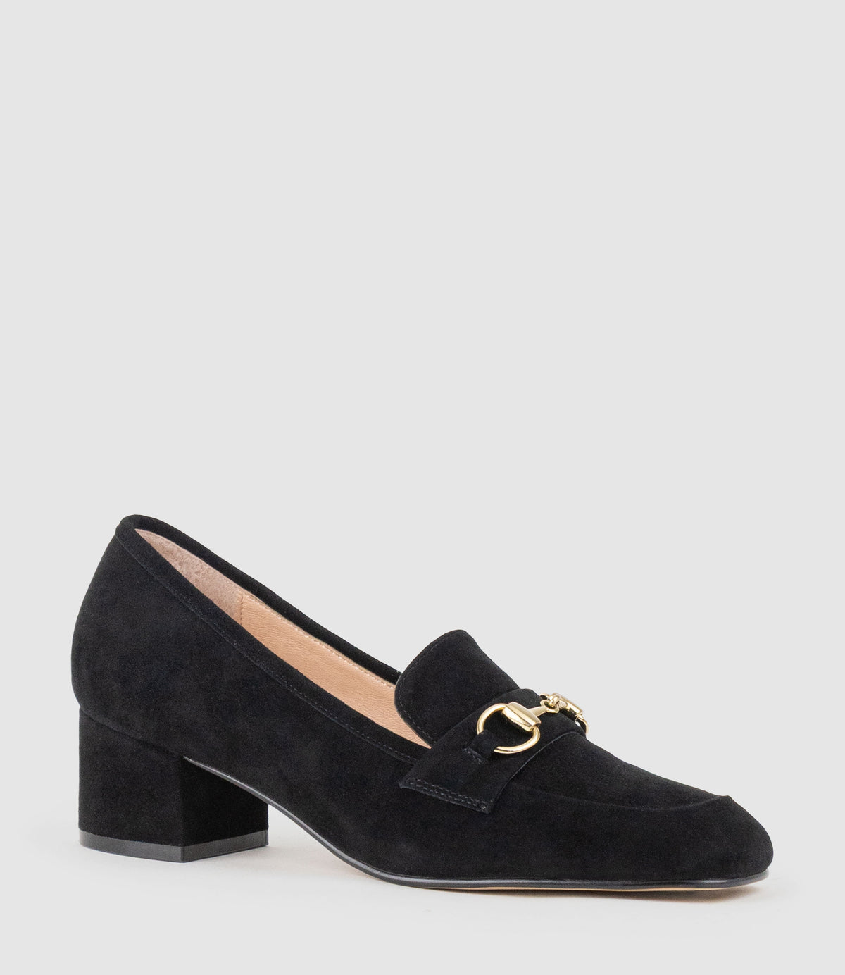 HANNAH45 Heeled Loafer in Black Suede - Edward Meller