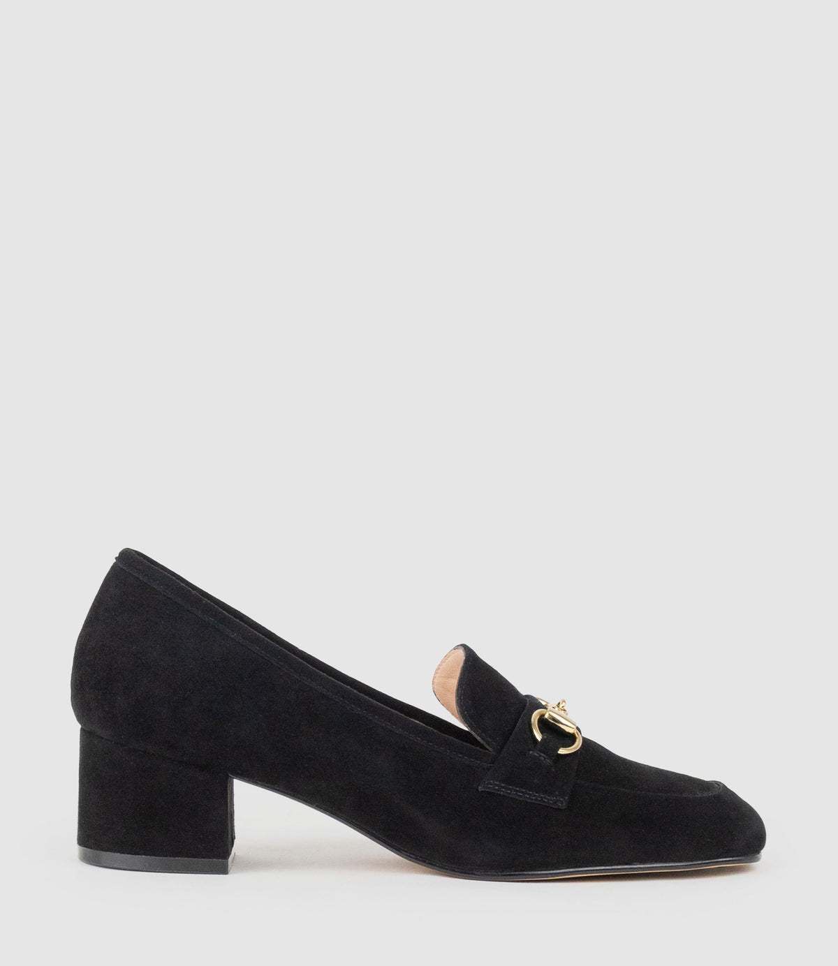 HANNAH45 Heeled Loafer in Black Suede - Edward Meller