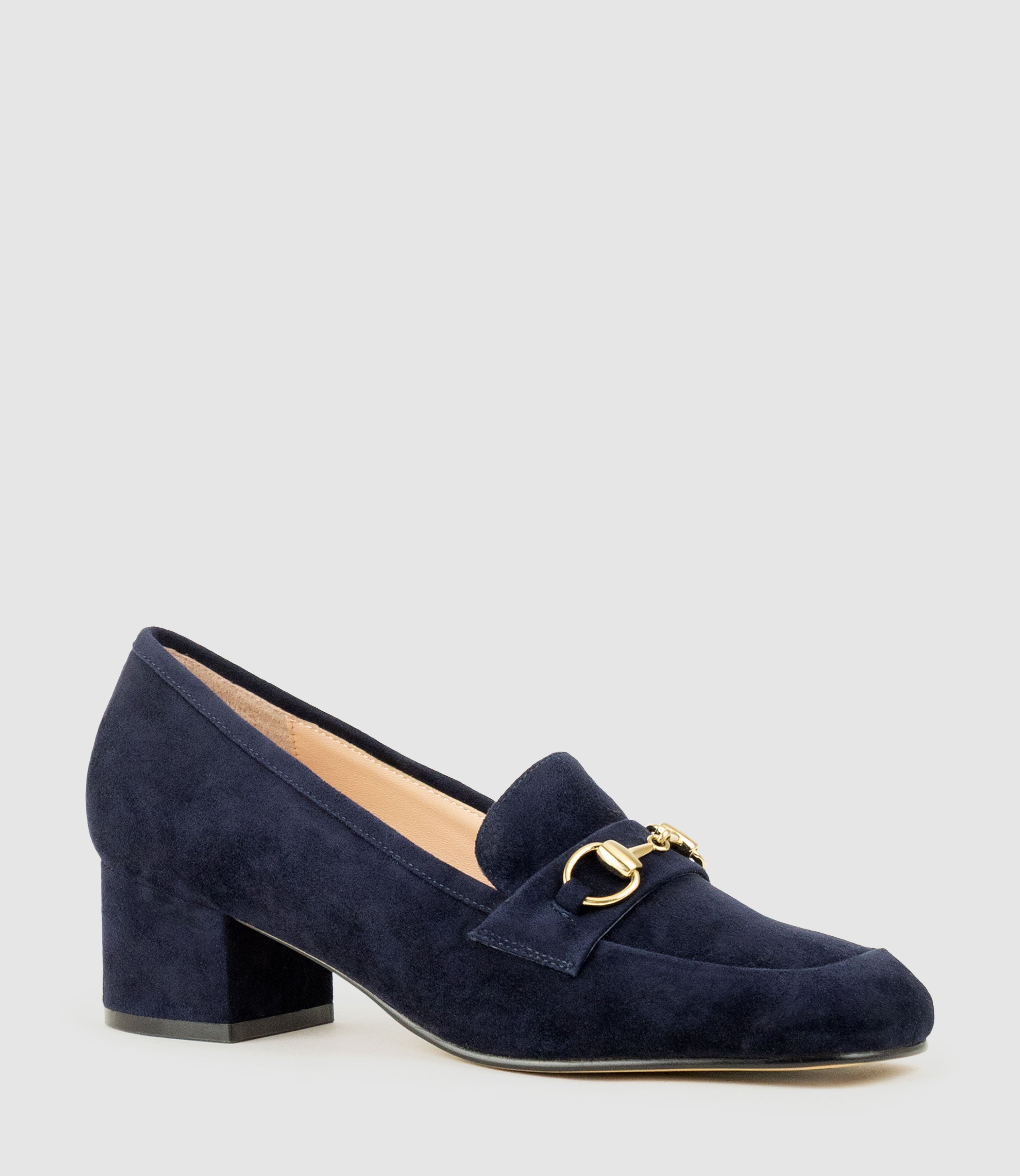 HANNAH45 Heeled Loafer in Navy Suede - Edward Meller