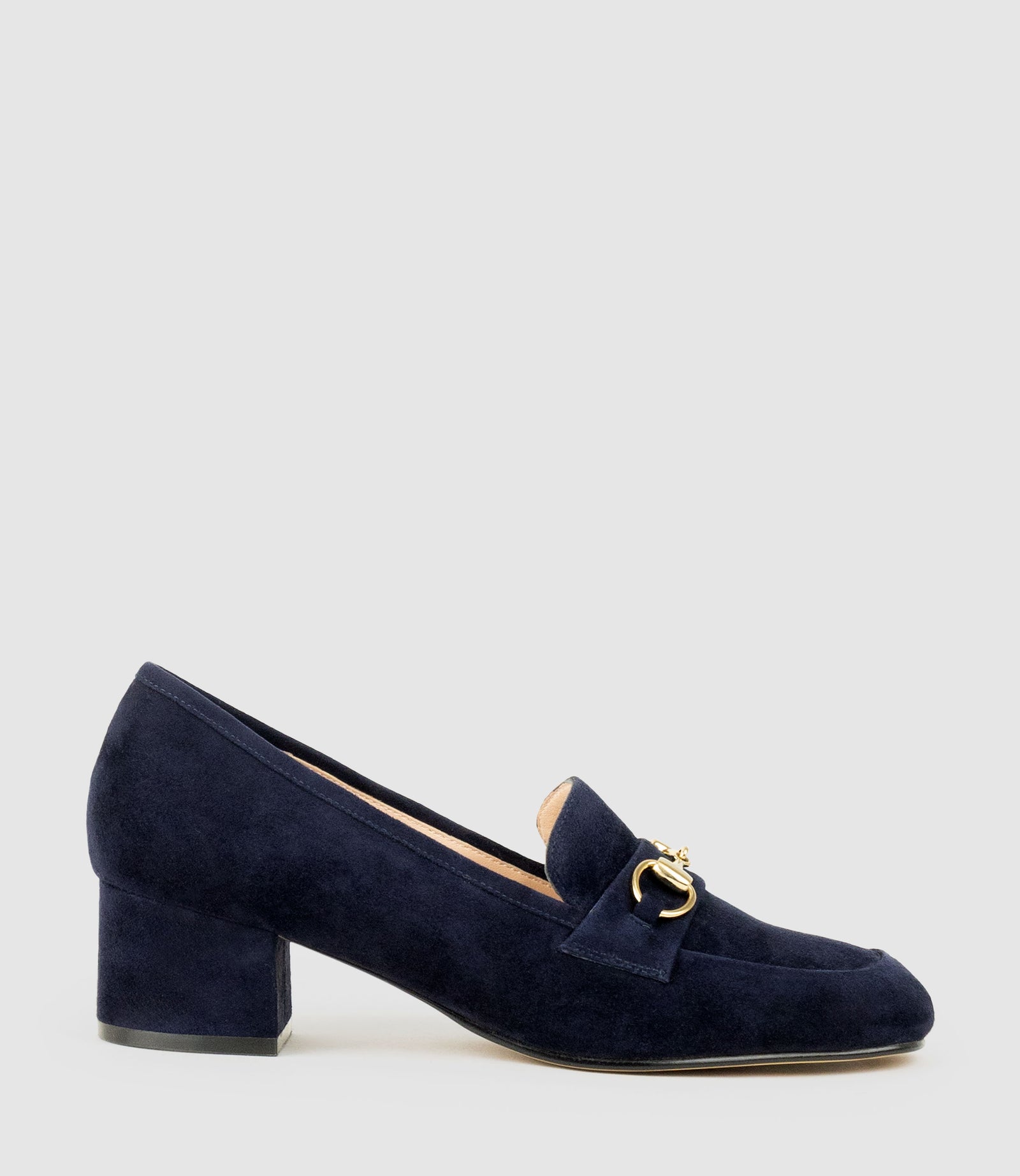 HANNAH45 Heeled Loafer in Navy Suede - Edward Meller