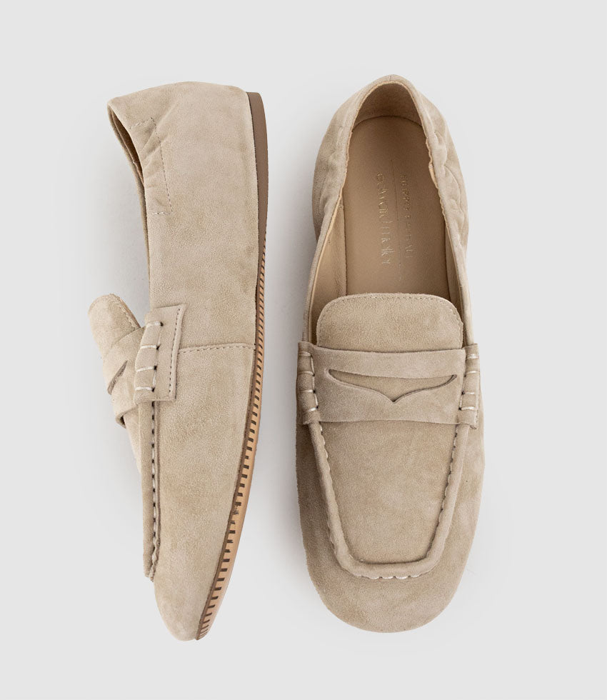 HARLEM Elastic Back Loafer in Beige Suede