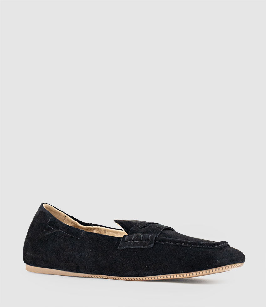 HARLEM Elastic Back Loafer in Black Suede