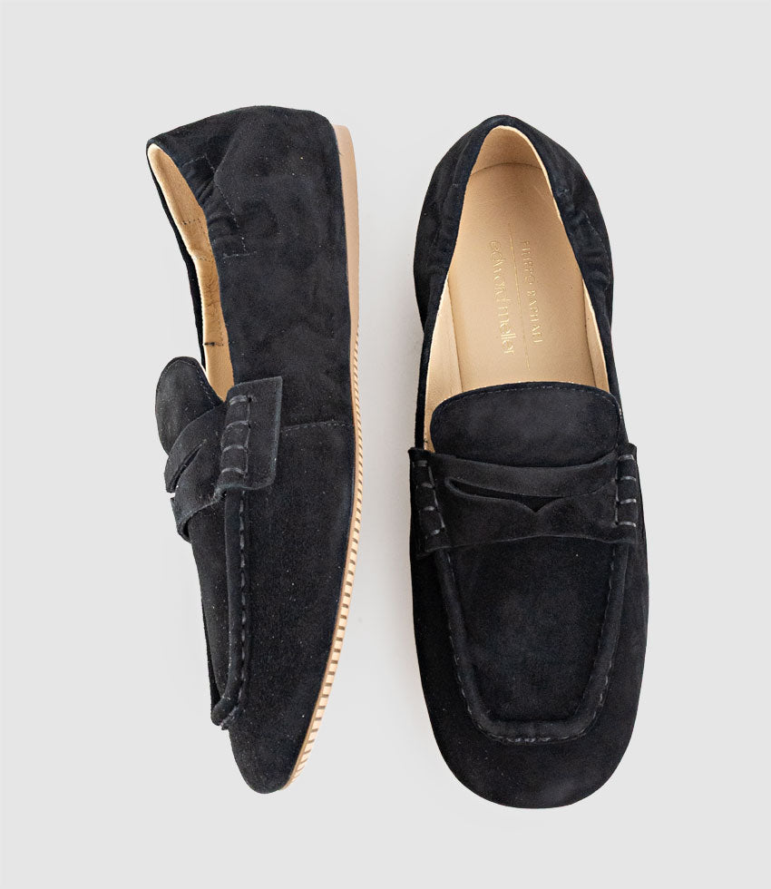 HARLEM Elastic Back Loafer in Black Suede