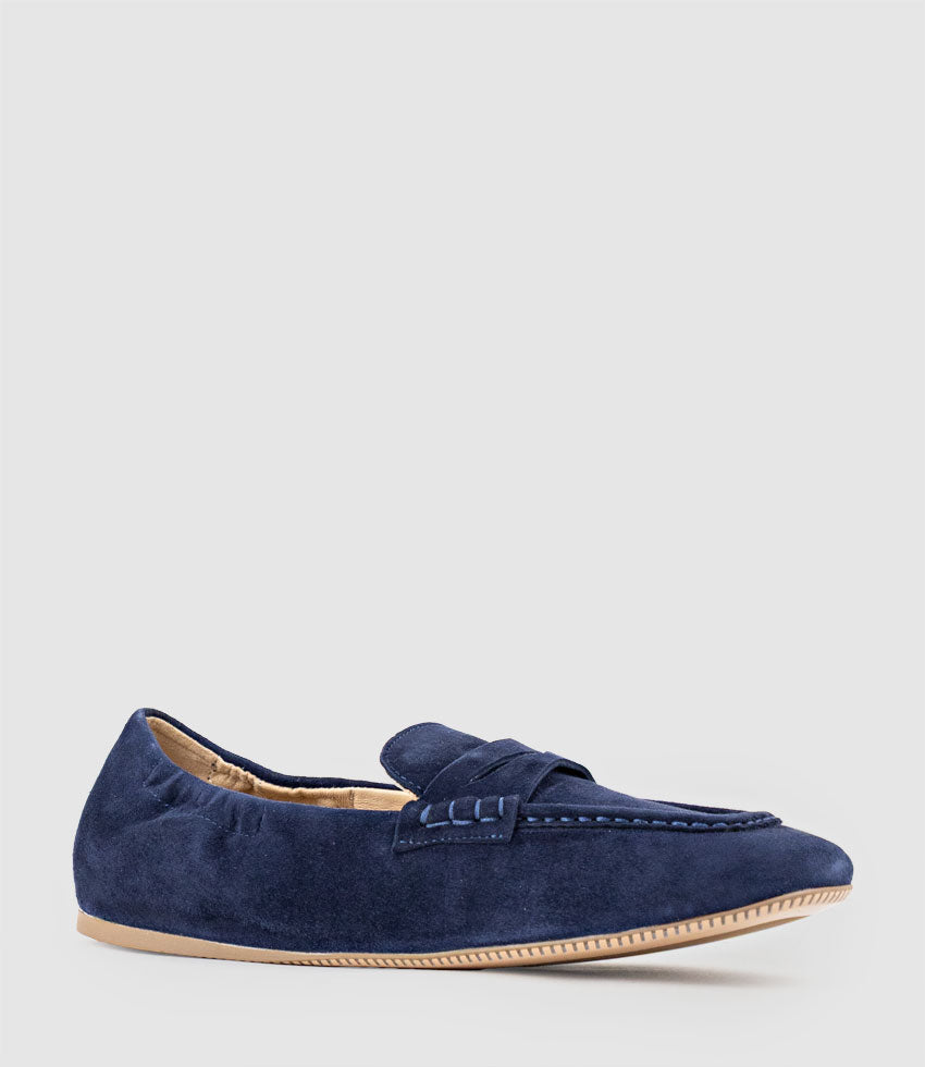 HARLEM Elastic Back Loafer in Navy Suede