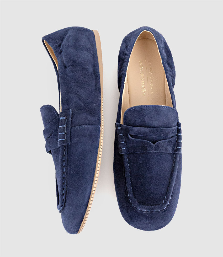 HARLEM Elastic Back Loafer in Navy Suede