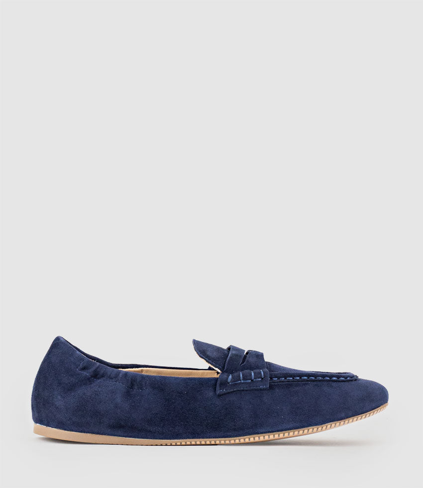 HARLEM Elastic Back Loafer in Navy Suede