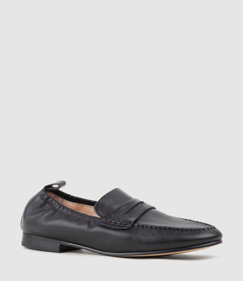 HARLENE Elastic Back Moccasin in Black - Edward Meller