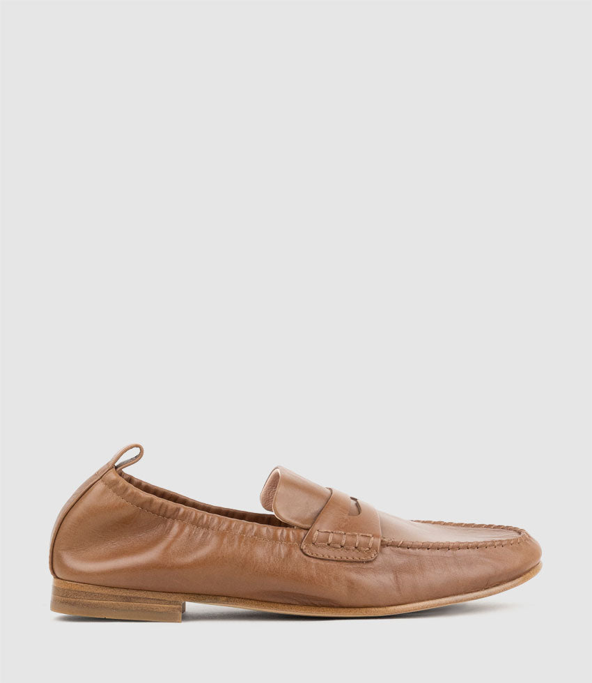 HARLENE Elastic Back Moccasin in Brown Calf - Edward Meller
