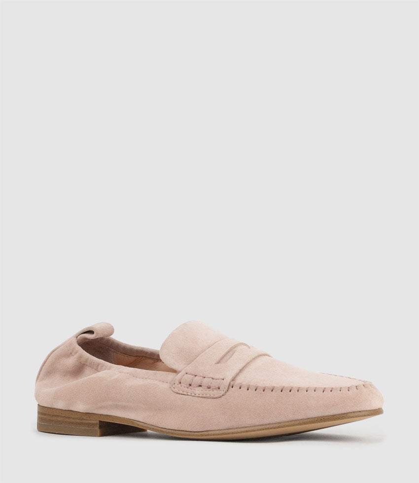 HARLENE Elastic Back Moccasin in Petal Suede - Edward Meller