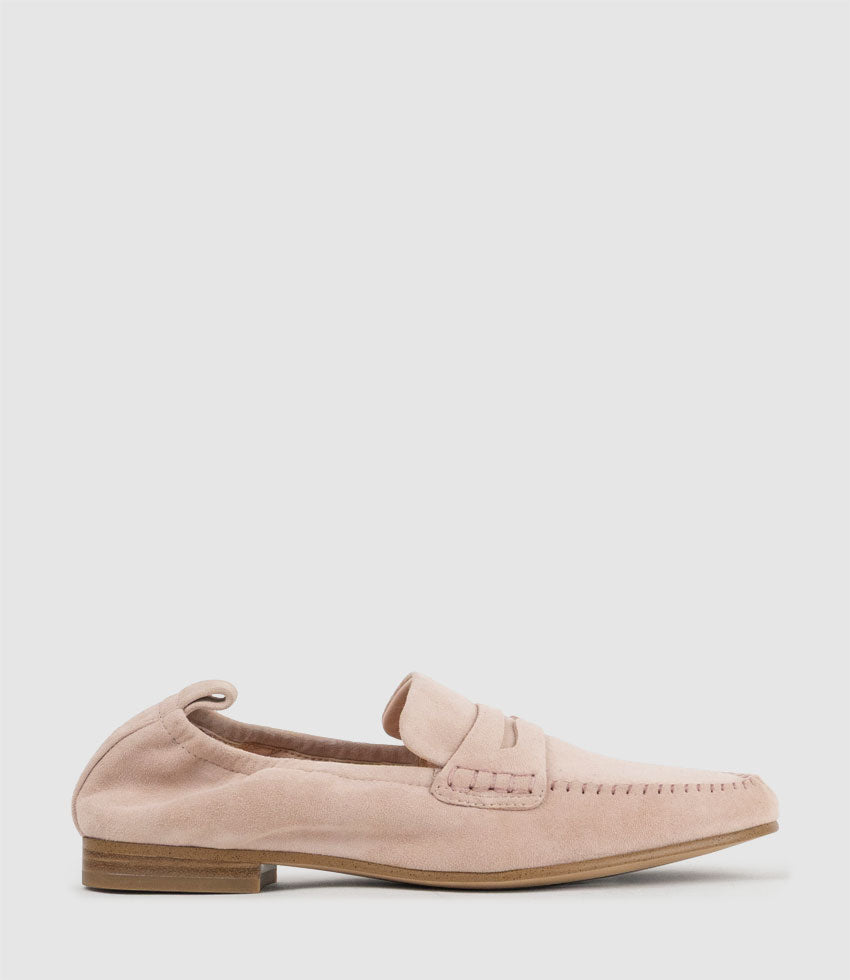 HARLENE Elastic Back Moccasin in Petal Suede - Edward Meller