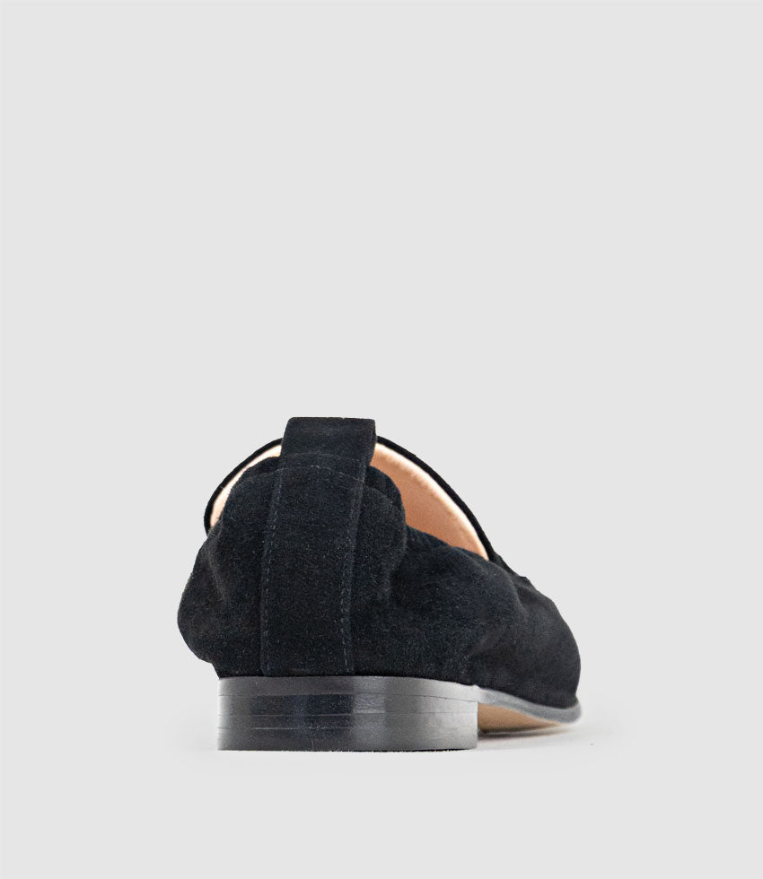 HARLOW Elastic Back Moccasin in Black Suede - Edward Meller