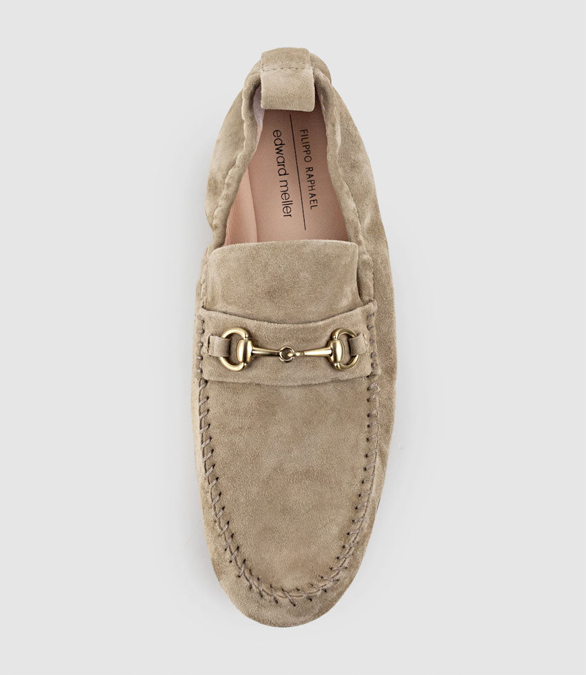 HARLOW Elastic Back Moccasin in Camel Suede
