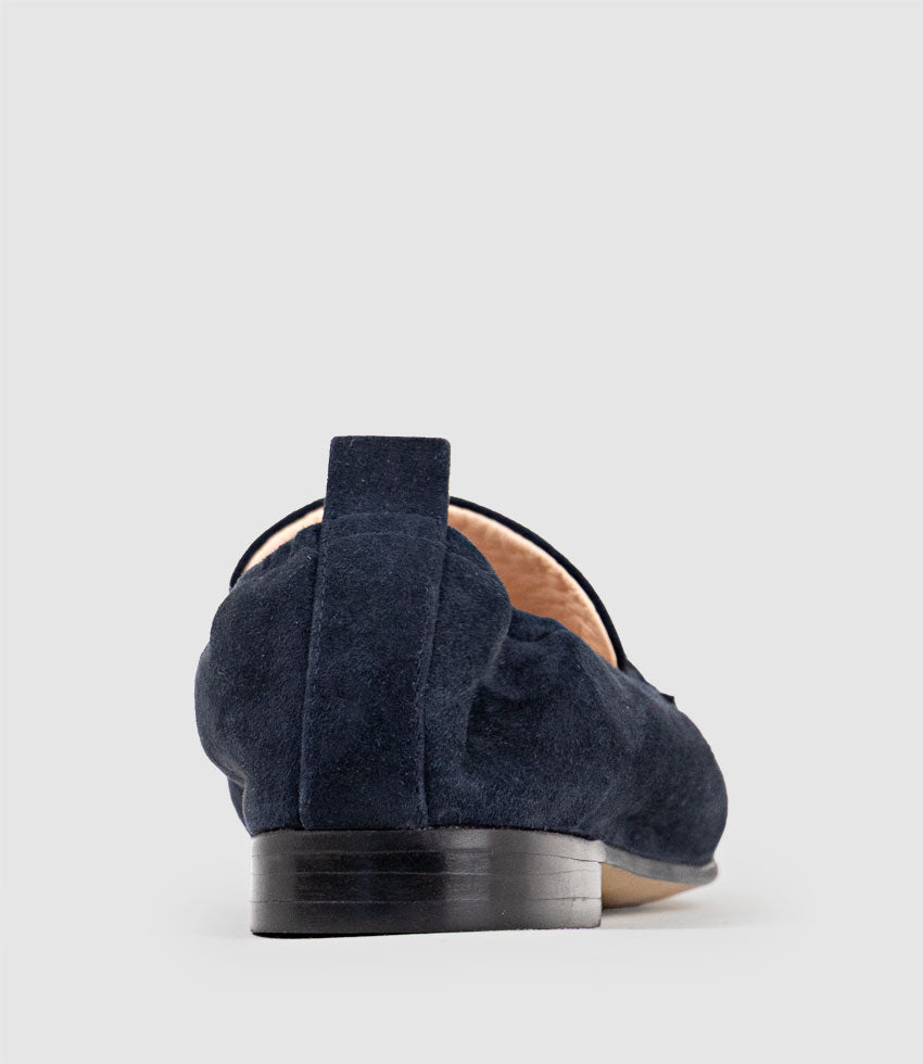 HARLOW Elastic Back Moccasin in Ink Suede - Edward Meller