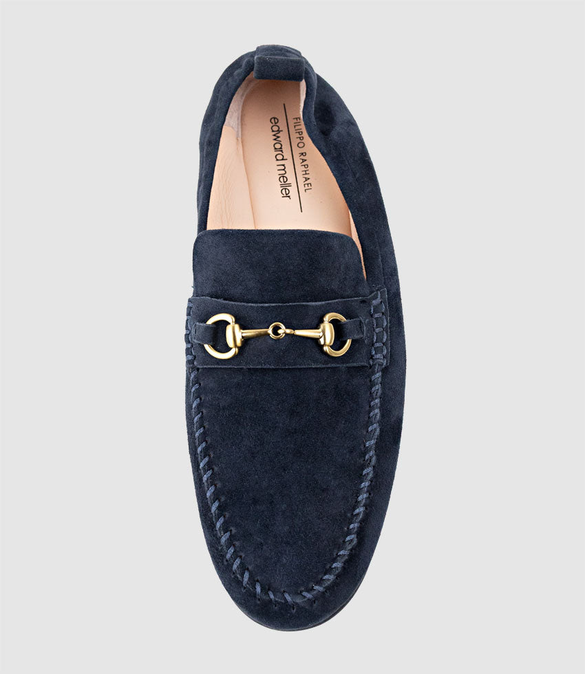HARLOW Elastic Back Moccasin in Ink Suede - Edward Meller