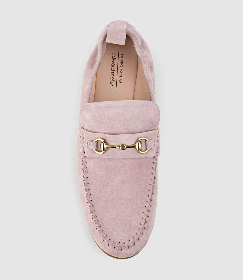 HARLOW Elastic Back Moccasin in Petal Suede - Edward Meller