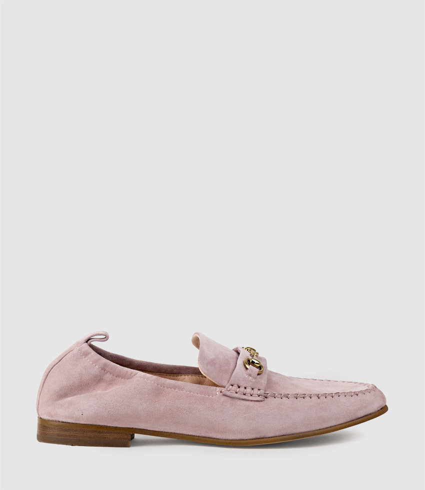 HARLOW Elastic Back Moccasin in Petal Suede - Edward Meller