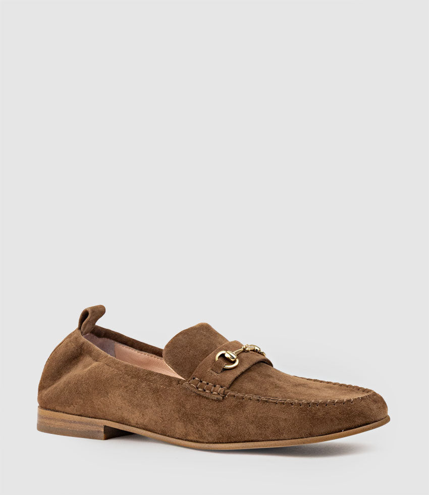 HARLOW Elastic Back Moccasin in Tan Suede - Edward Meller