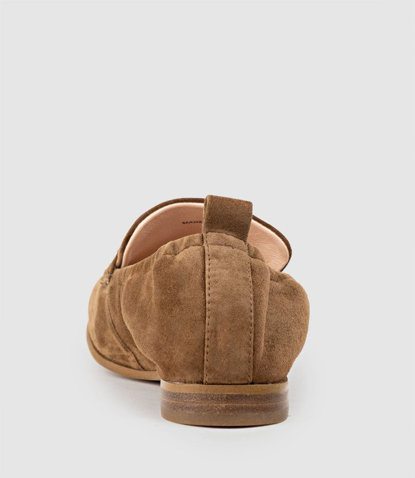 HARLOW Elastic Back Moccasin in Tan Suede - Edward Meller
