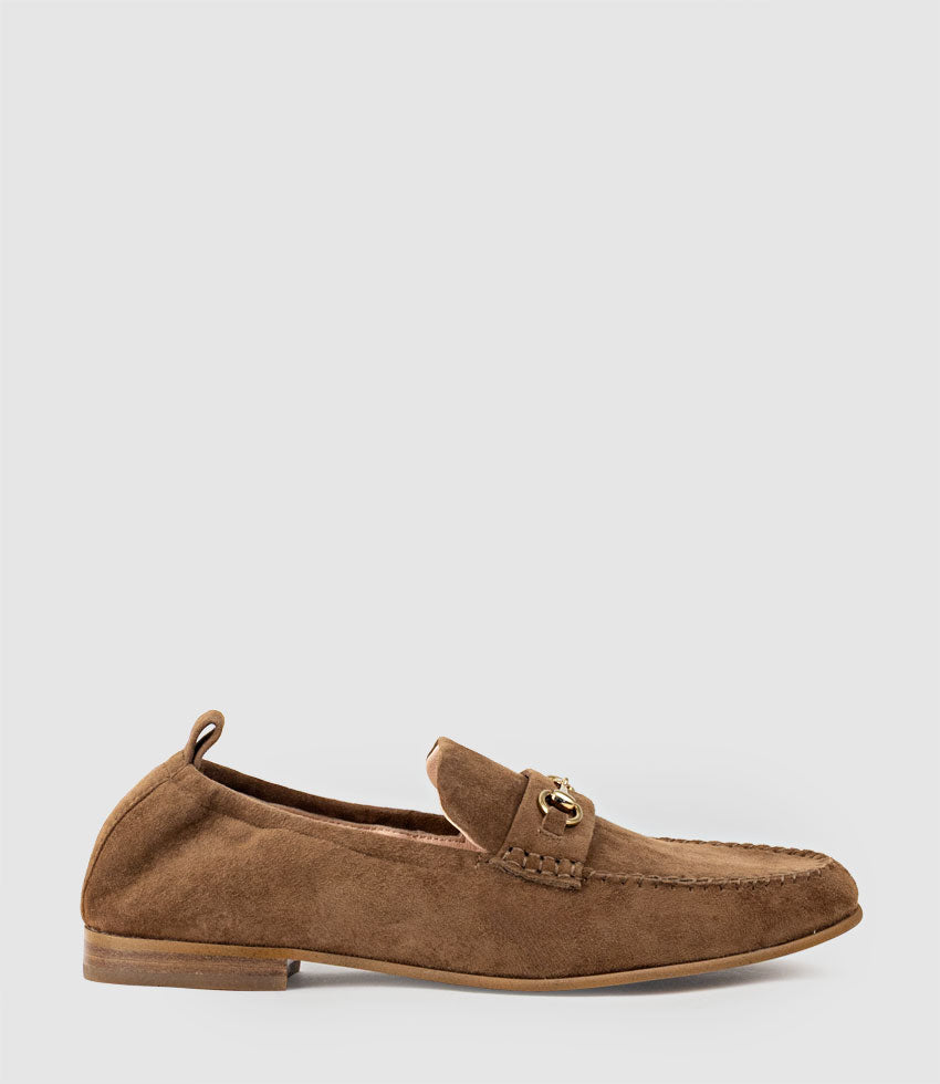 HARLOW Elastic Back Moccasin in Tan Suede - Edward Meller